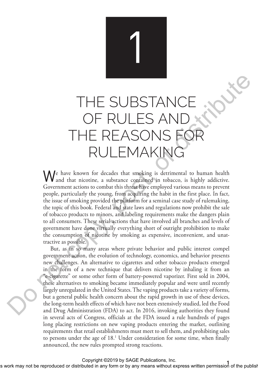 Chapter 1: the Substance of Rules and the Reasons for Rulemaking
