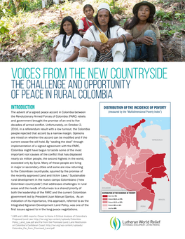 VOICES from the NEW COUNTRYSIDE the Challenge and Opportunity of Peace in Rural Colombia