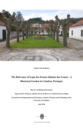 The Relevance of Lapa Dos Esteios (Quinta Das Canas) - a Historical Garden in Coimbra, Portugal