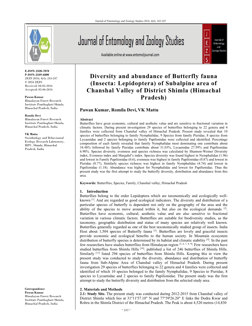 Diversity and Abundance of Butterfly Fauna (Insecta: Lepidoptera)