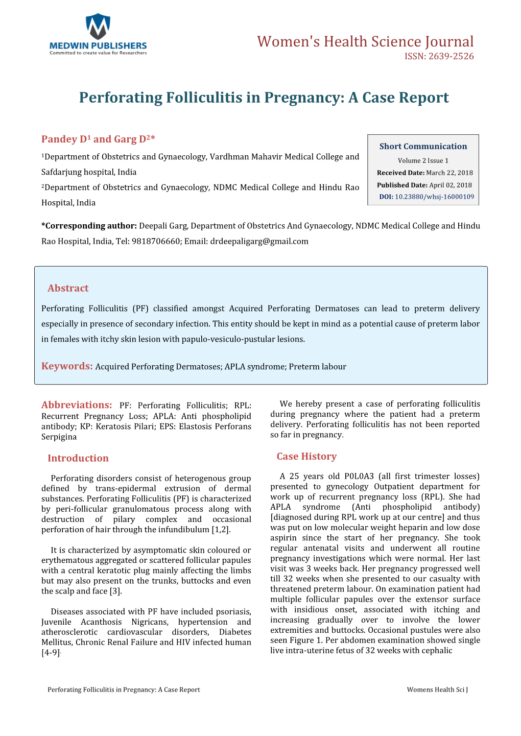 Perforating Folliculitis in Pregnancy: a Case Report