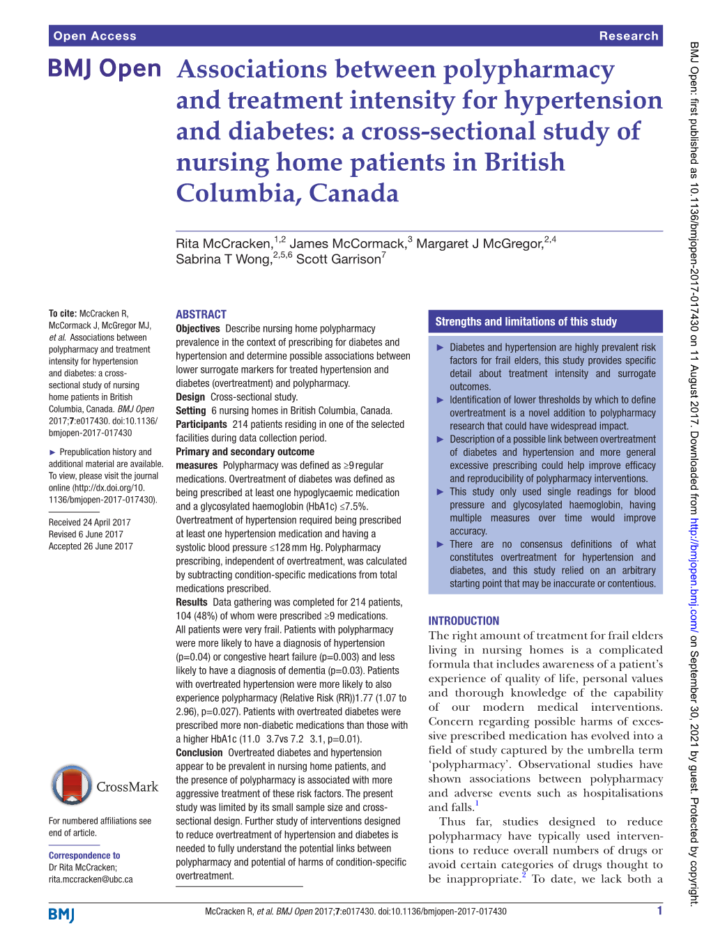 Associations Between Polypharmacy and Treatment Intensity for Hypertension and Diabetes: a Cross-Sectional Study of Nursing Home Patients in British Columbia, Canada