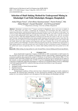 Selection of Shaft Sinking Method for Underground Mining in Khalashpir Coal Field, Khalashpir, Rangpur, Bangladesh