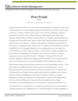 Peter Frankl Pianist