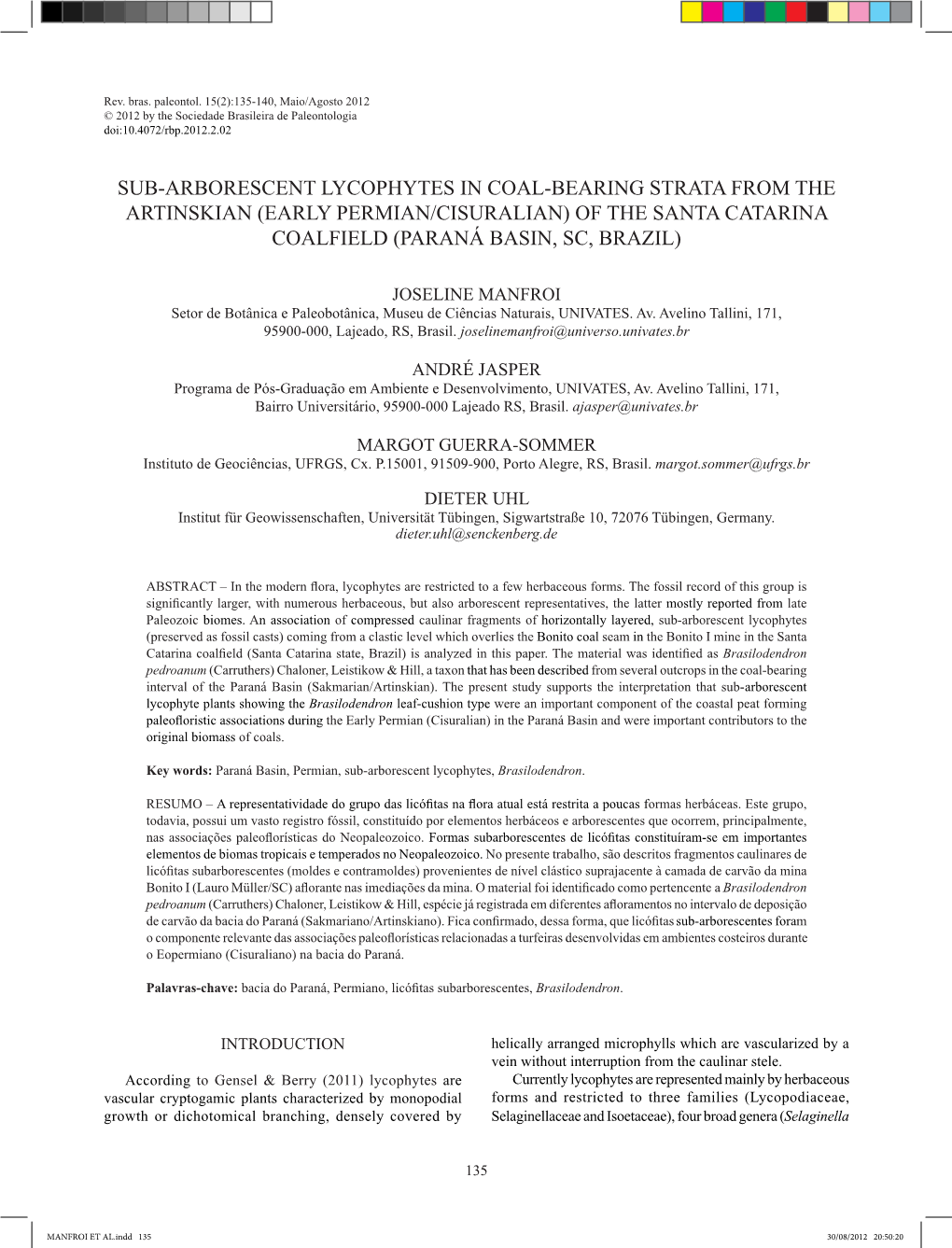 Early Permian/Cisuralian) of the Santa Catarina Coalfield (Paraná Basin, Sc, Brazil)