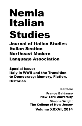 Nemla Italian Studies Journal of Italian Studies Italian Section Northeast Modern Language Association