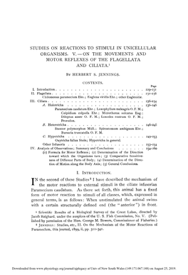 Studies on Reactions to Stimuli in Unicellular Organisms