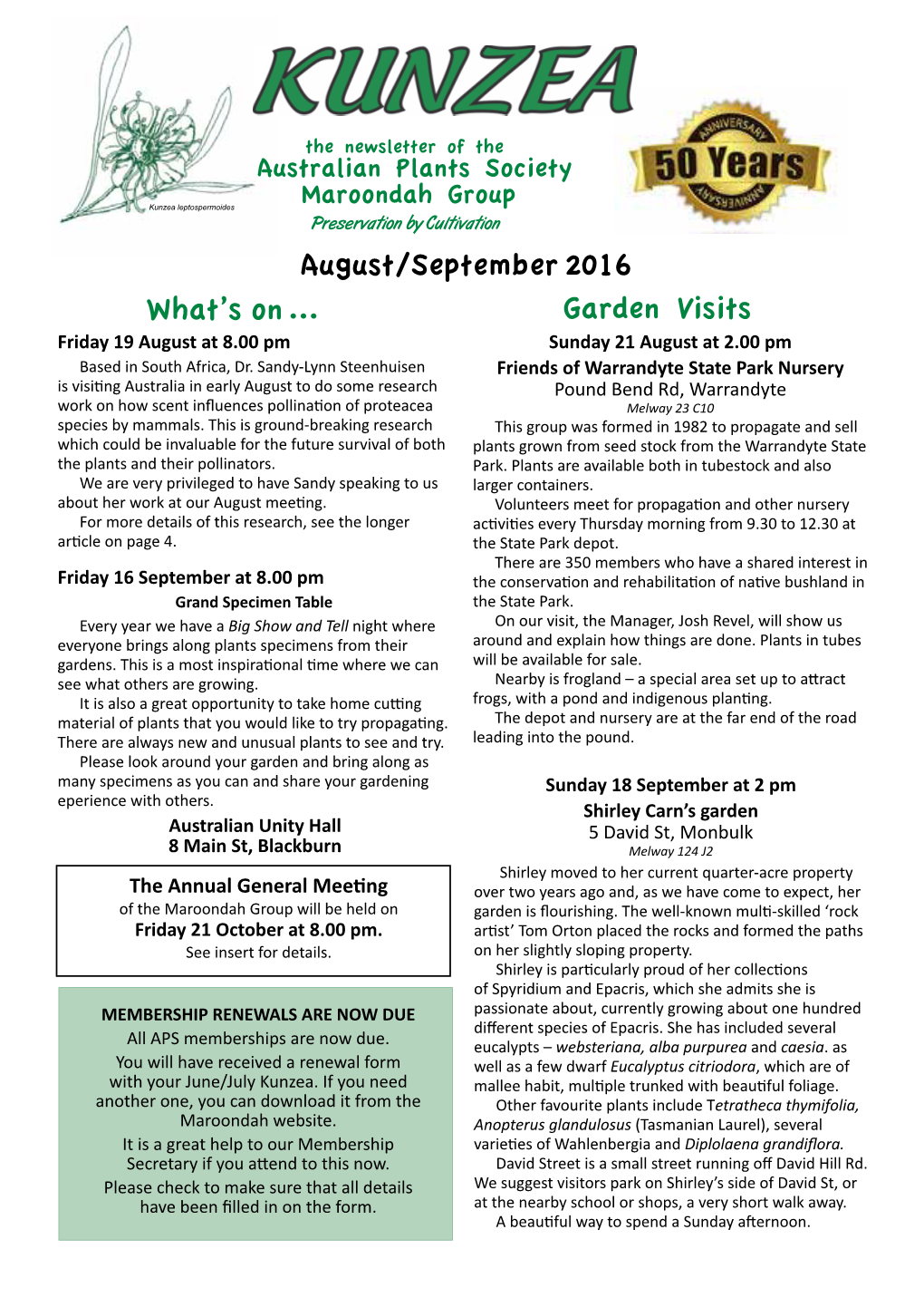 August/September 2016 What's On... Garden Visits