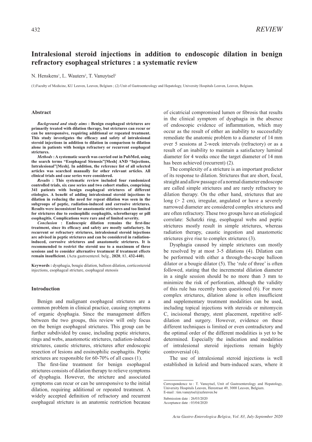 Intralesional Steroid Injections in Addition to Endoscopic Dilation in Benign Refractory Esophageal Strictures : a Systematic Review