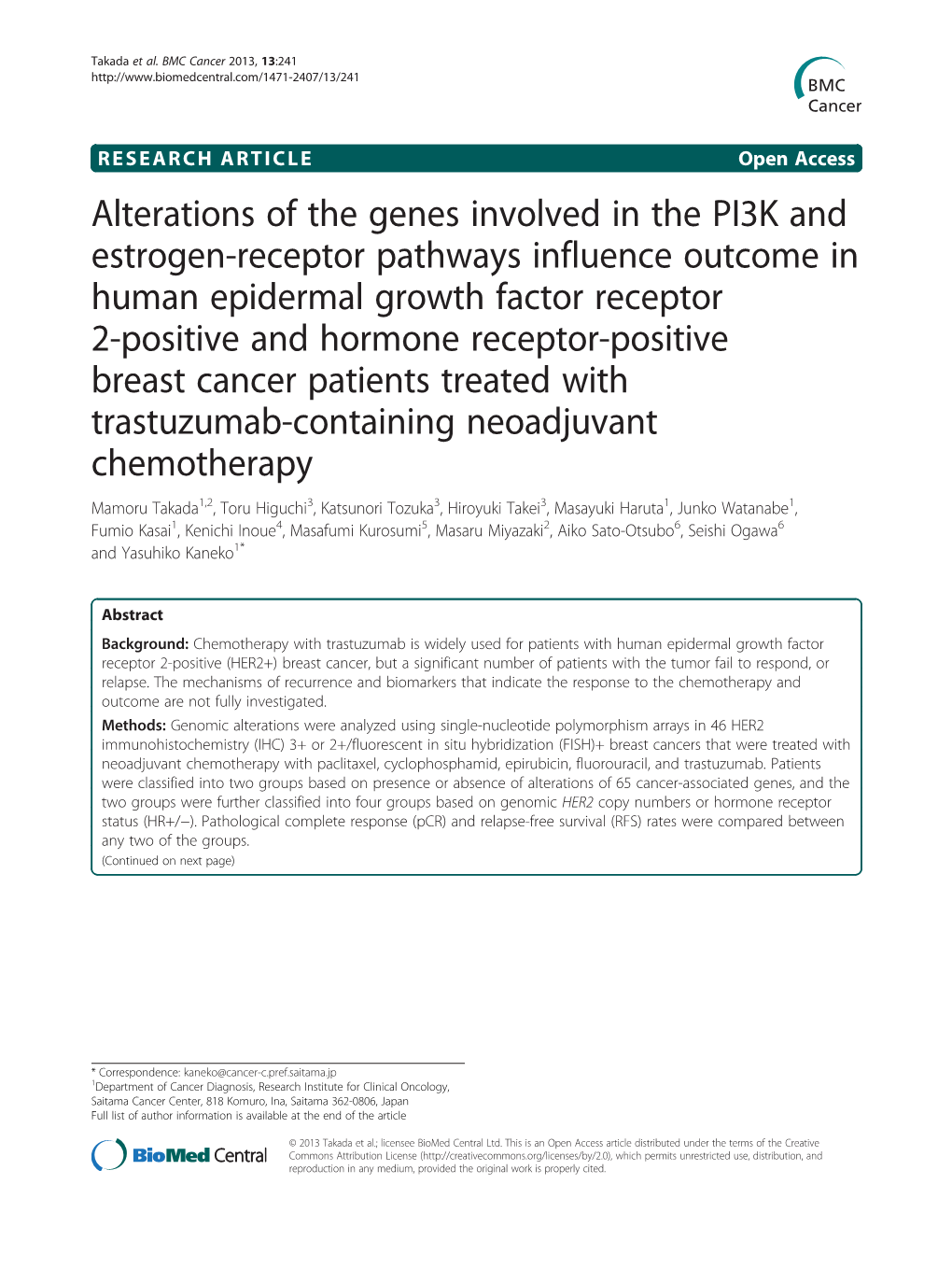 Alterations of the Genes Involved in the PI3K and Estrogen-Receptor
