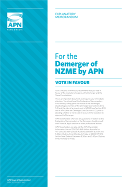 For the Demerger of NZME by APN