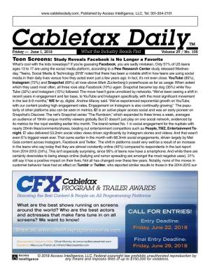 Cablefax Dailytm Friday — June 1, 2018 What the Industry Reads First Volume 29 / No