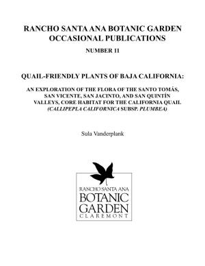 Quail-Friendly Plants of North-West Baja California