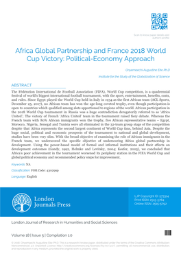 Africa Global Partnership and France 2018 World Cup Victory: Political-Economy Approach