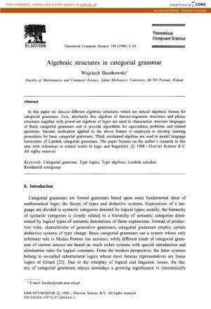 Algebraic Structures in Categorial Grammar