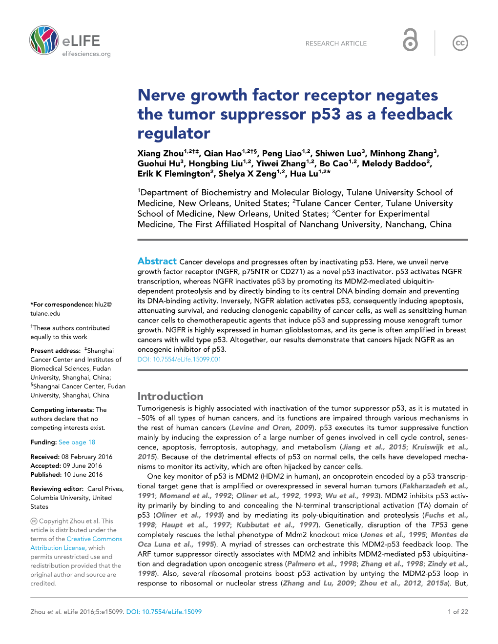 Nerve Growth Factor Receptor Negates the Tumor Suppressor P53 As a Feedback Regulator