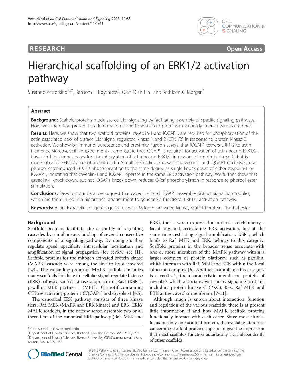 Hierarchical Scaffolding of an ERK1/2 Activation Pathway Susanne Vetterkind1,2*, Ransom H Poythress1, Qian Qian Lin1 and Kathleen G Morgan1
