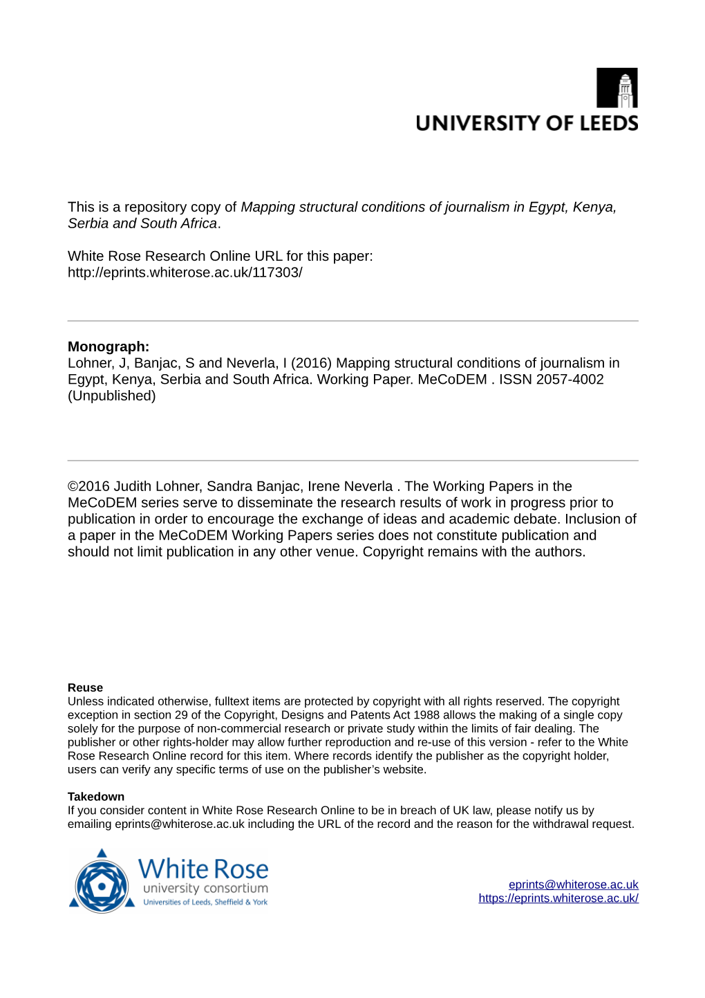 Mapping Structural Conditions of Journalism in Egypt, Kenya, Serbia and South Africa