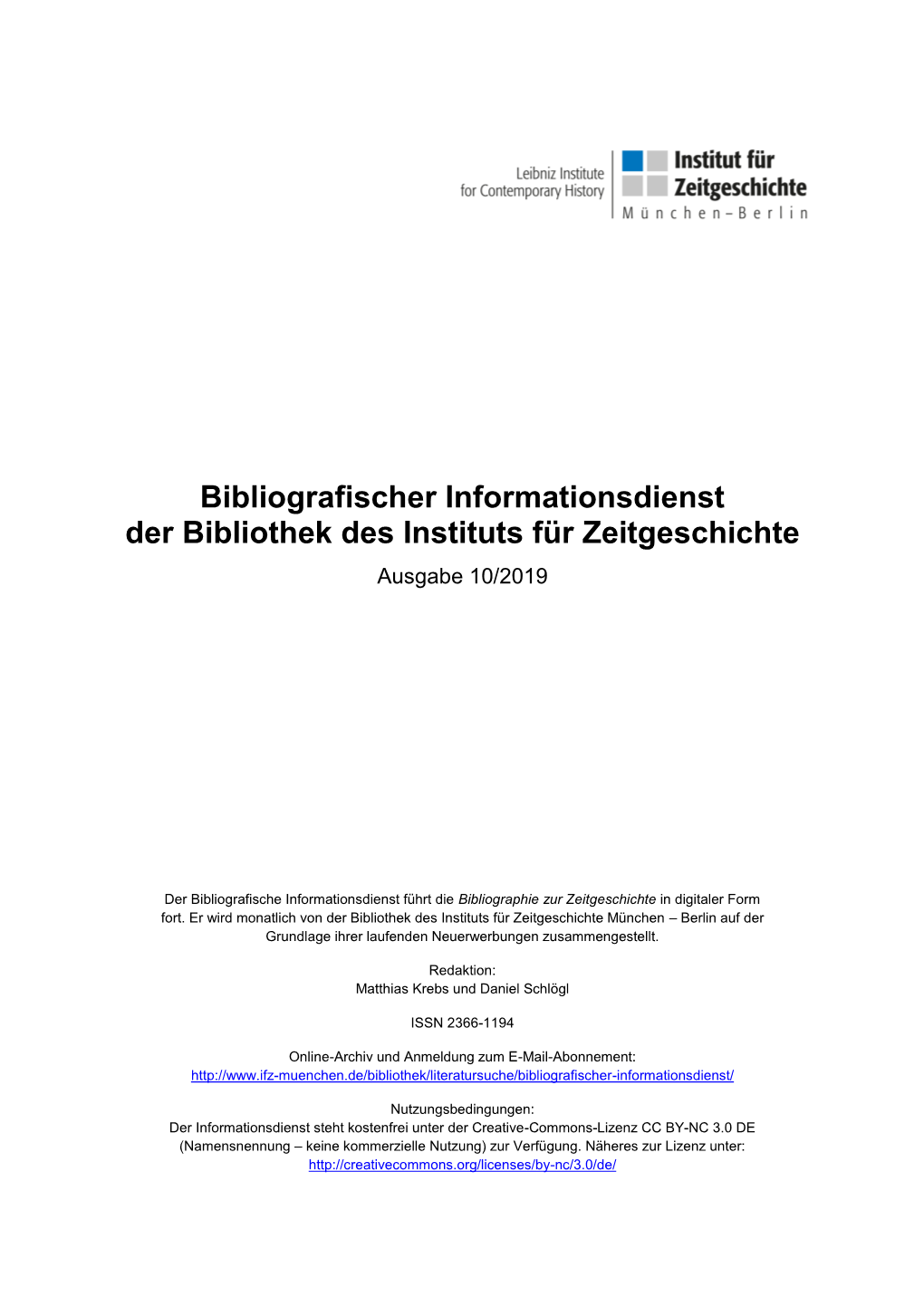 Bibliografischer Informationsdienst 10/2019