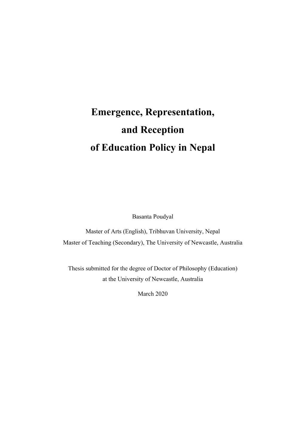 Emergence, Representation, and Reception of Education Policy in Nepal