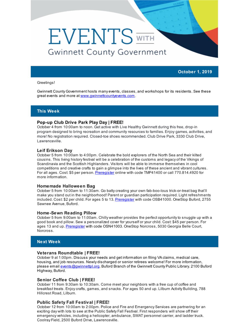 October 1, 2019 Events with Gwinnett