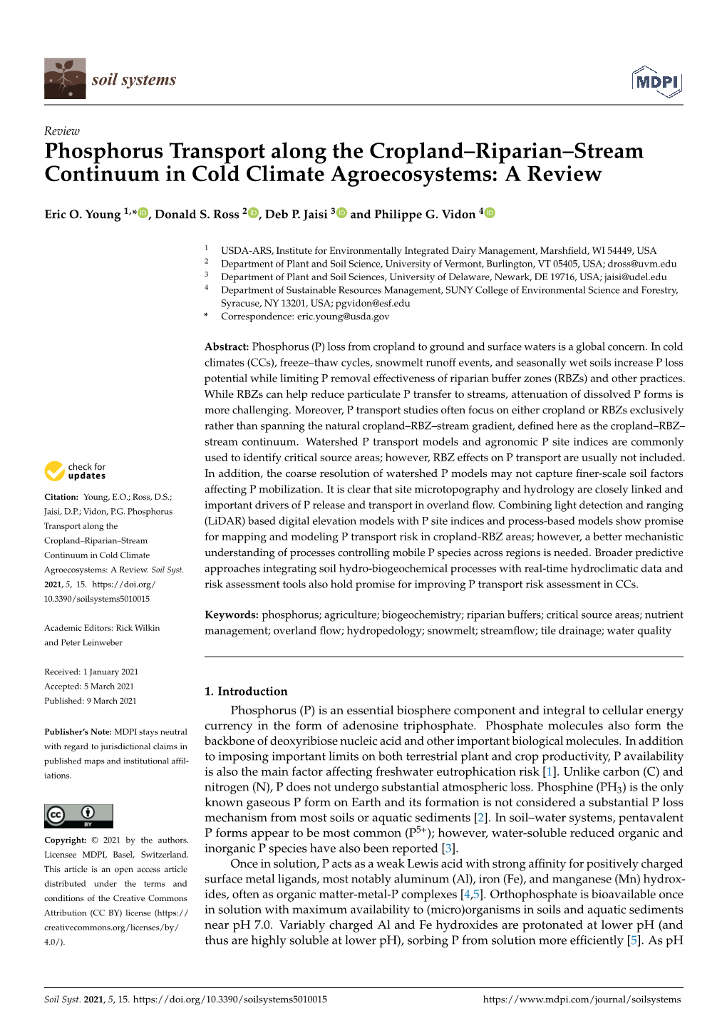 Phosphorus Transport Along the Cropland–Riparian–Stream Continuum in Cold Climate Agroecosystems: a Review