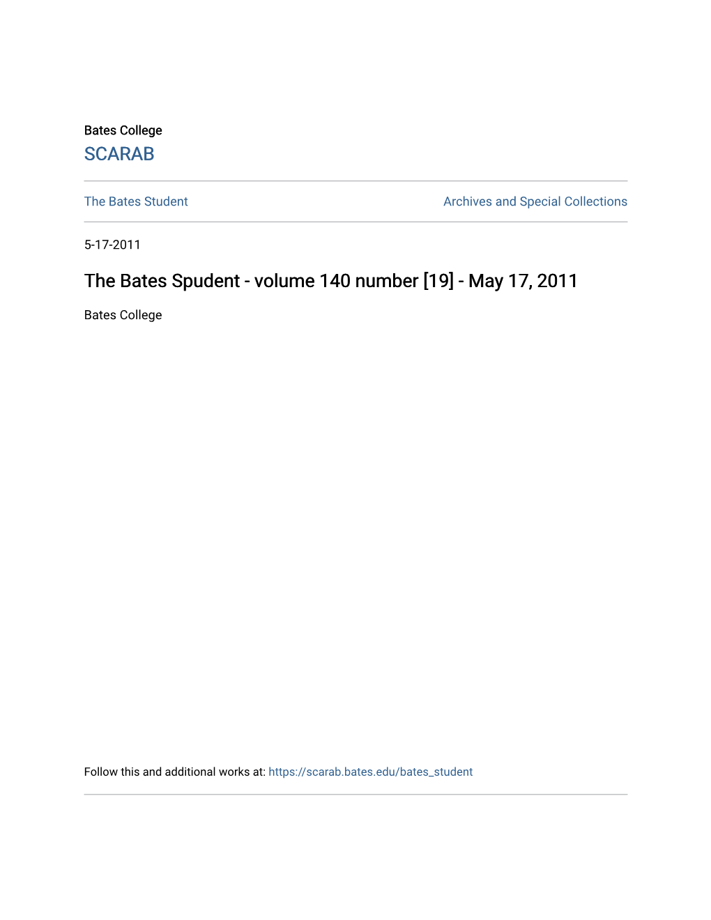 The Bates Spudent - Volume 140 Number [19] - May 17, 2011