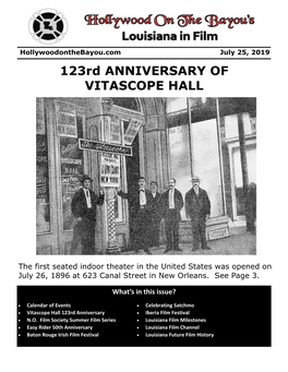 123Rd ANNIVERSARY of VITASCOPE HALL