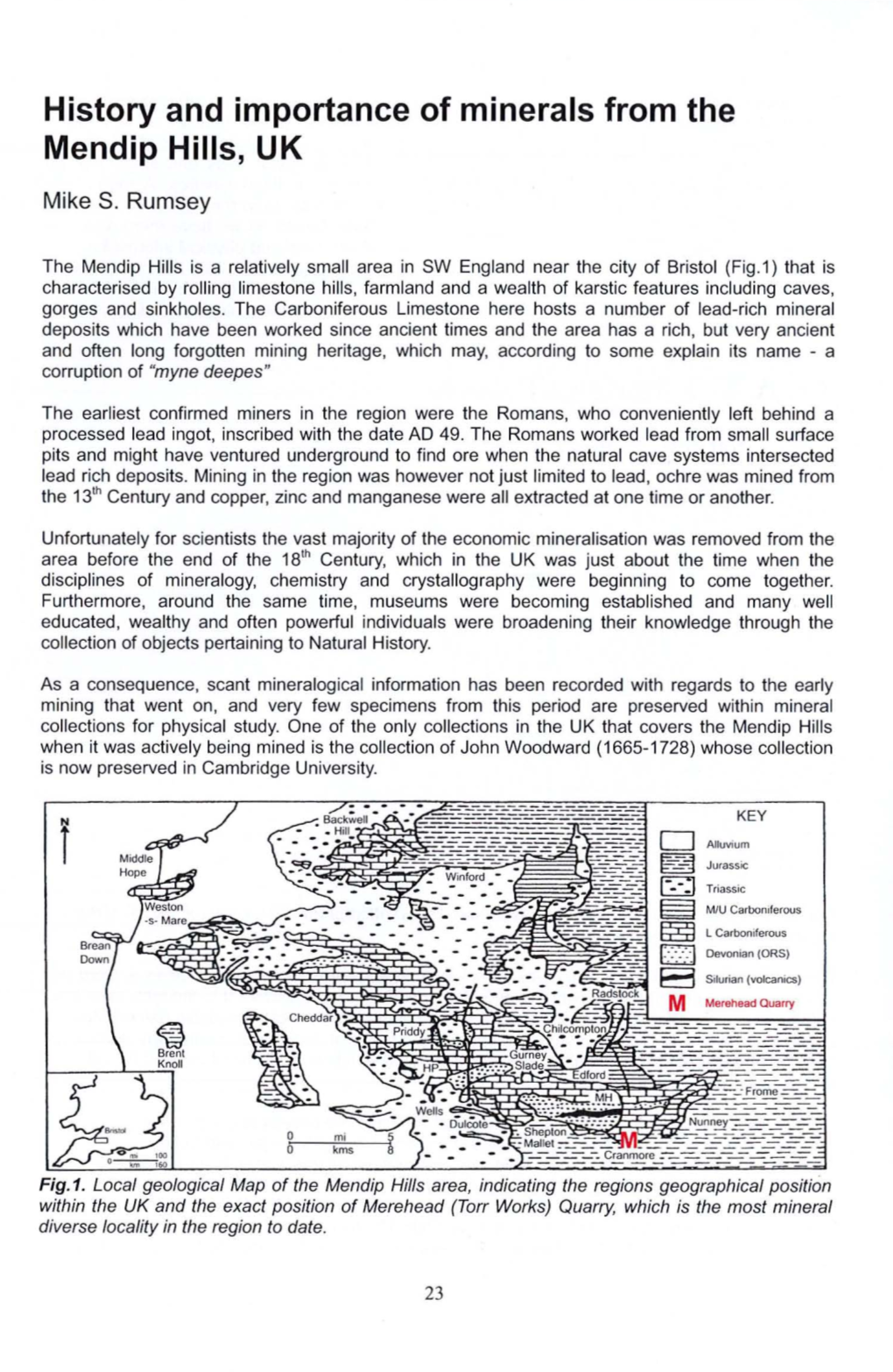 History and Importance of Minerals from the Mendip Hills, UK