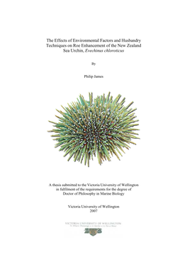The Effects of Environmental Factors and Husbandry Techniques on Roe Enhancement of the New Zealand Sea Urchin, Evechinus Chloroticus