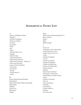 Alphabetical Entry List