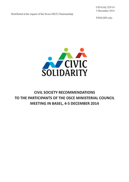 Civil Society Recommendations to the Participants of the Osce Ministerial Council Meeting in Basel, 4-5 December 2014