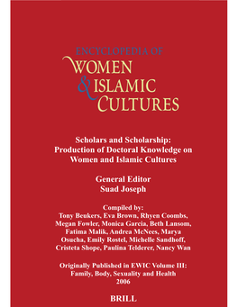 Scholars and Scholarship: Production of Doctoral Knowledge on Women and Islamic Cultures