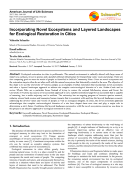 Incorporating Novel Ecosystems and Layered Landscapes for Ecological Restoration in Cities