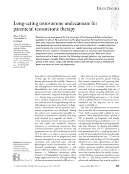 Long-Acting Testosterone Undecanoate for Parenteral Testosterone Therapy