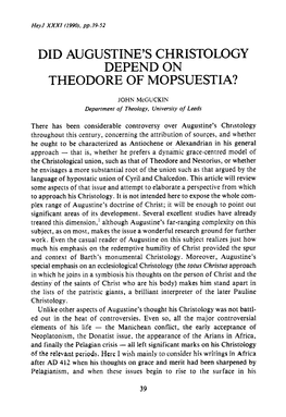 Did Augustine's Christology Depend on Theodore of Mopsuestia?