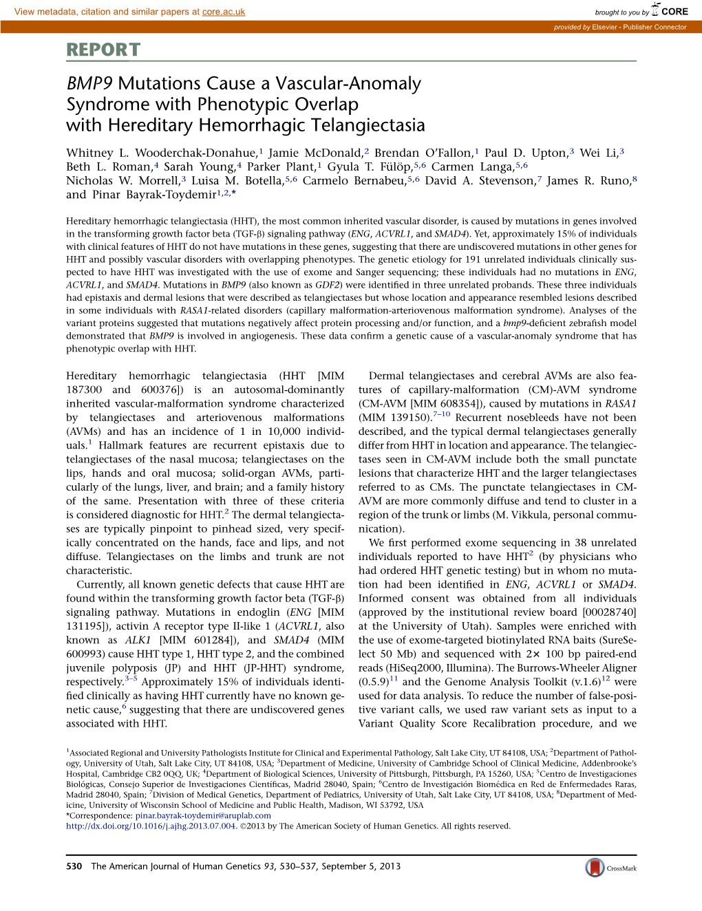 BMP9 Mutations Cause a Vascular-Anomaly Syndrome with Phenotypic Overlap with Hereditary Hemorrhagic Telangiectasia