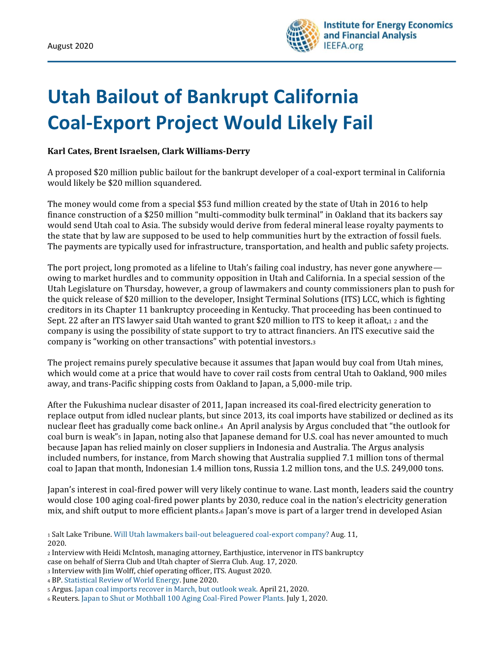 Utah Bailout of Bankrupt California Coal-Export Project Would Likely Fail