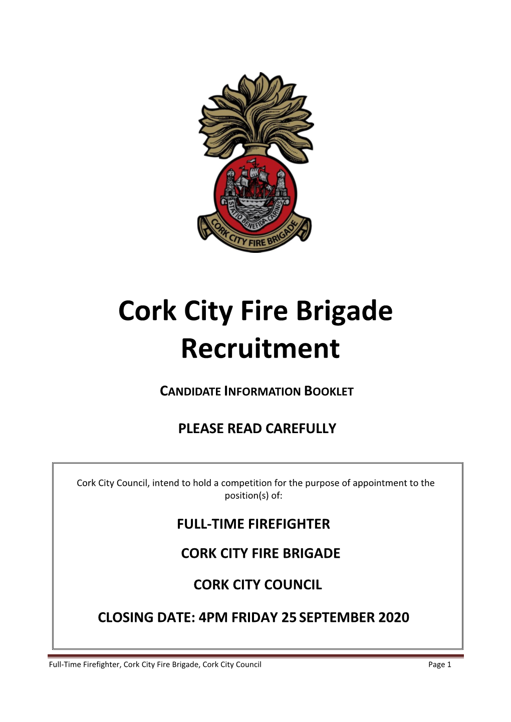 Cork City Fire Brigade Recruitment