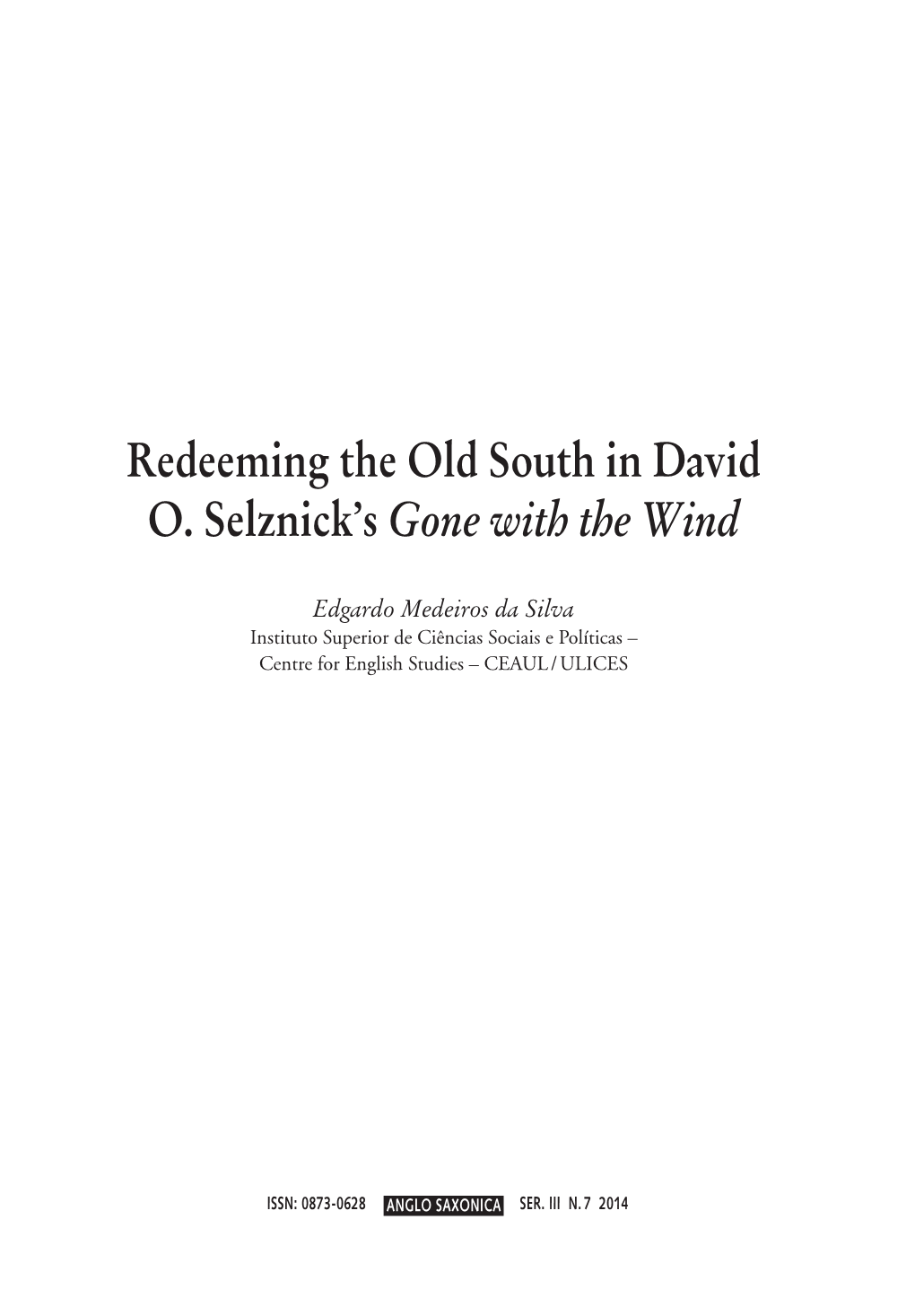 Redeeming the Old South in David O. Selznick's Gone with the Wind