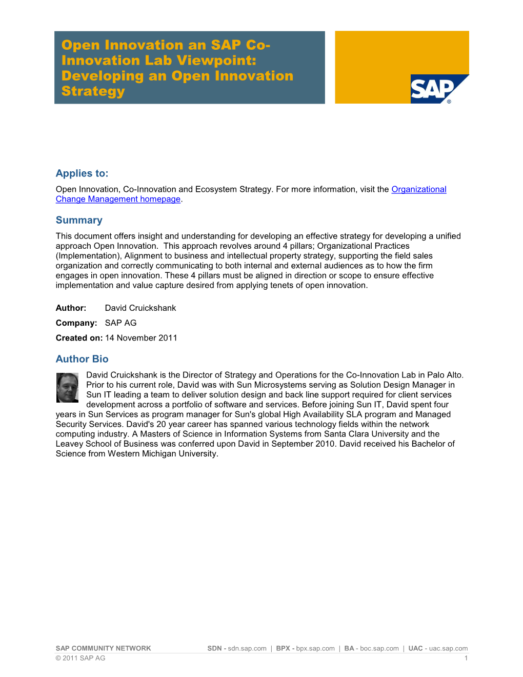 An SAP Co-Innovation Lab Viewpoint: Developing an Open Innovation Strategy