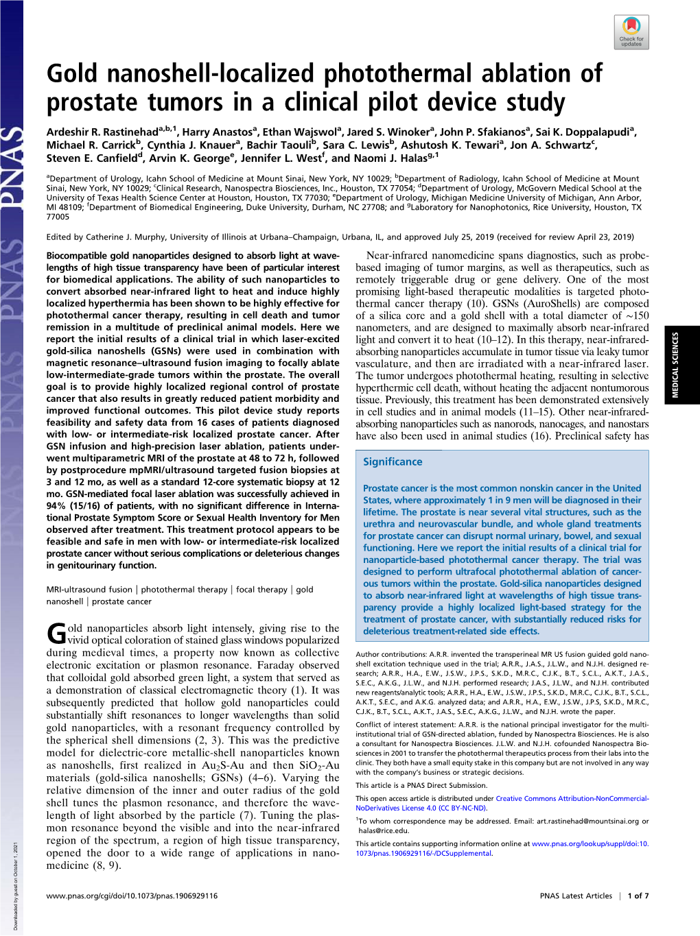 Gold Nanoshell-Localized Photothermal Ablation of Prostate Tumors in a Clinical Pilot Device Study