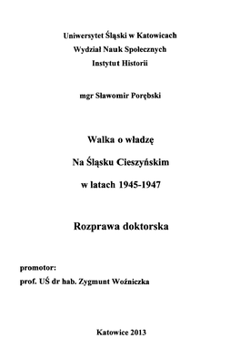 Walka O Władzę Na Śląsku Cieszyńskim W Latach 1945-1947