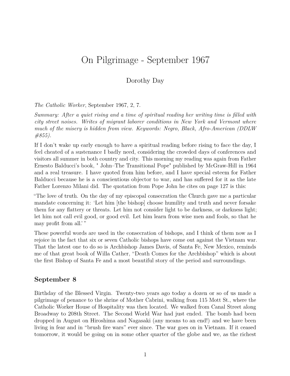 On Pilgrimage - September 1967