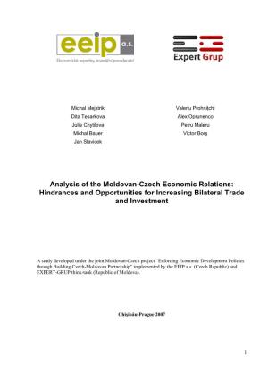 Analysis of the Moldovan-Czech Economic Relations: Hindrances and Opportunities for Increasing Bilateral Trade and Investment
