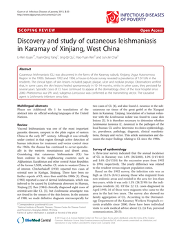 Discovery and Study of Cutaneous Leishmaniasis in Karamay of Xinjiang, West China Li-Ren Guan1*, Yuan-Qing Yang1, Jing-Qi Qu1, Hao-Yuan Ren2 and Jun-Jie Chai3