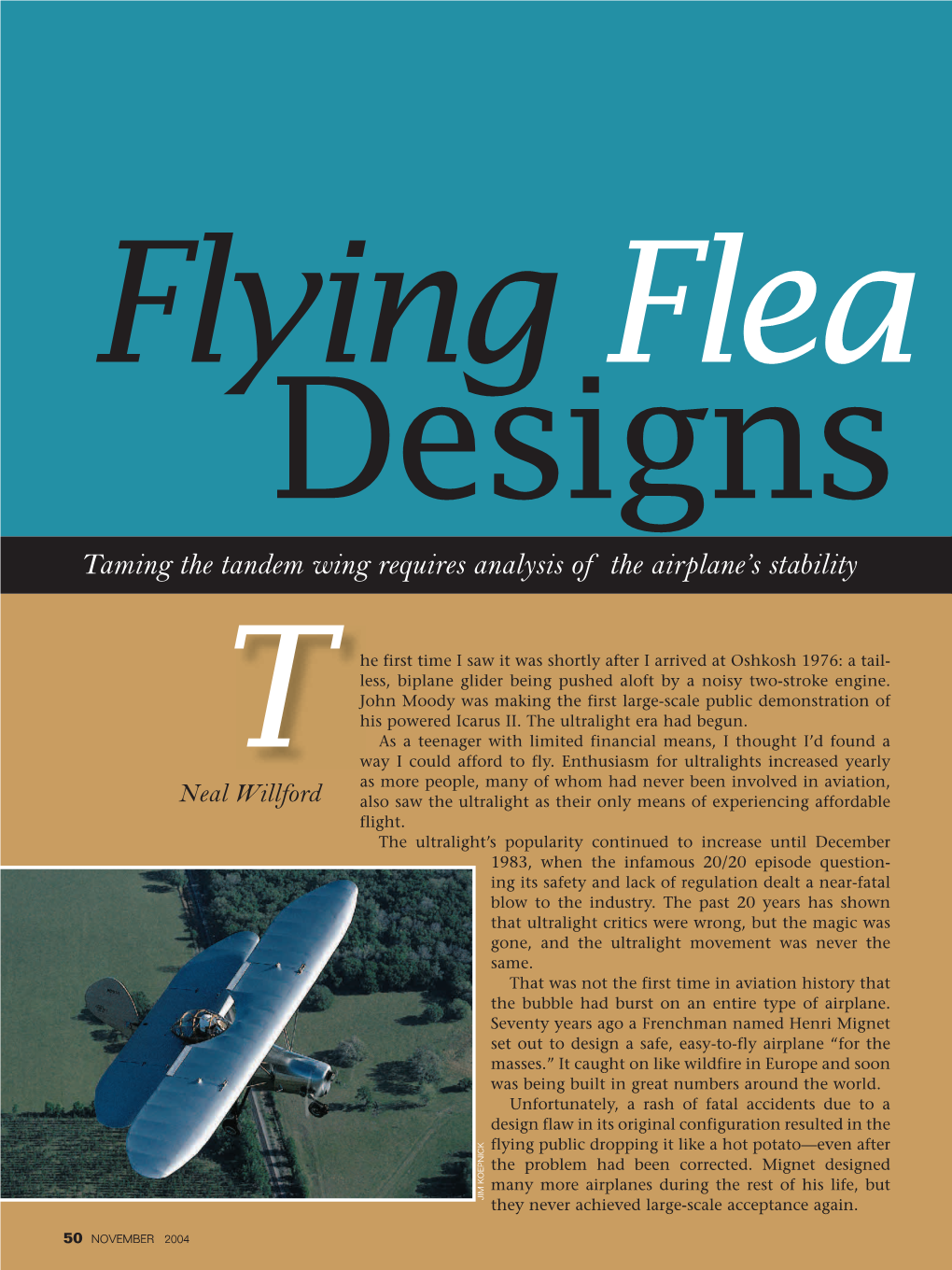 Flying Flea Designs Taming the Tandem Wing Requires Analysis of the Airplane’S Stability