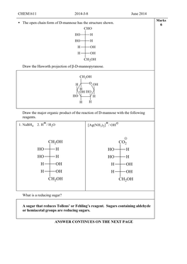 CHEM1611 2014-J-8 June 2014 • the Open Chain Form of D-Mannose Has