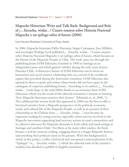 Escucha, Winka…! Cuatro Ensayos Sobre Historia Nacional Mapuche Y Un Epílogo Sobre El Futuro (2006)