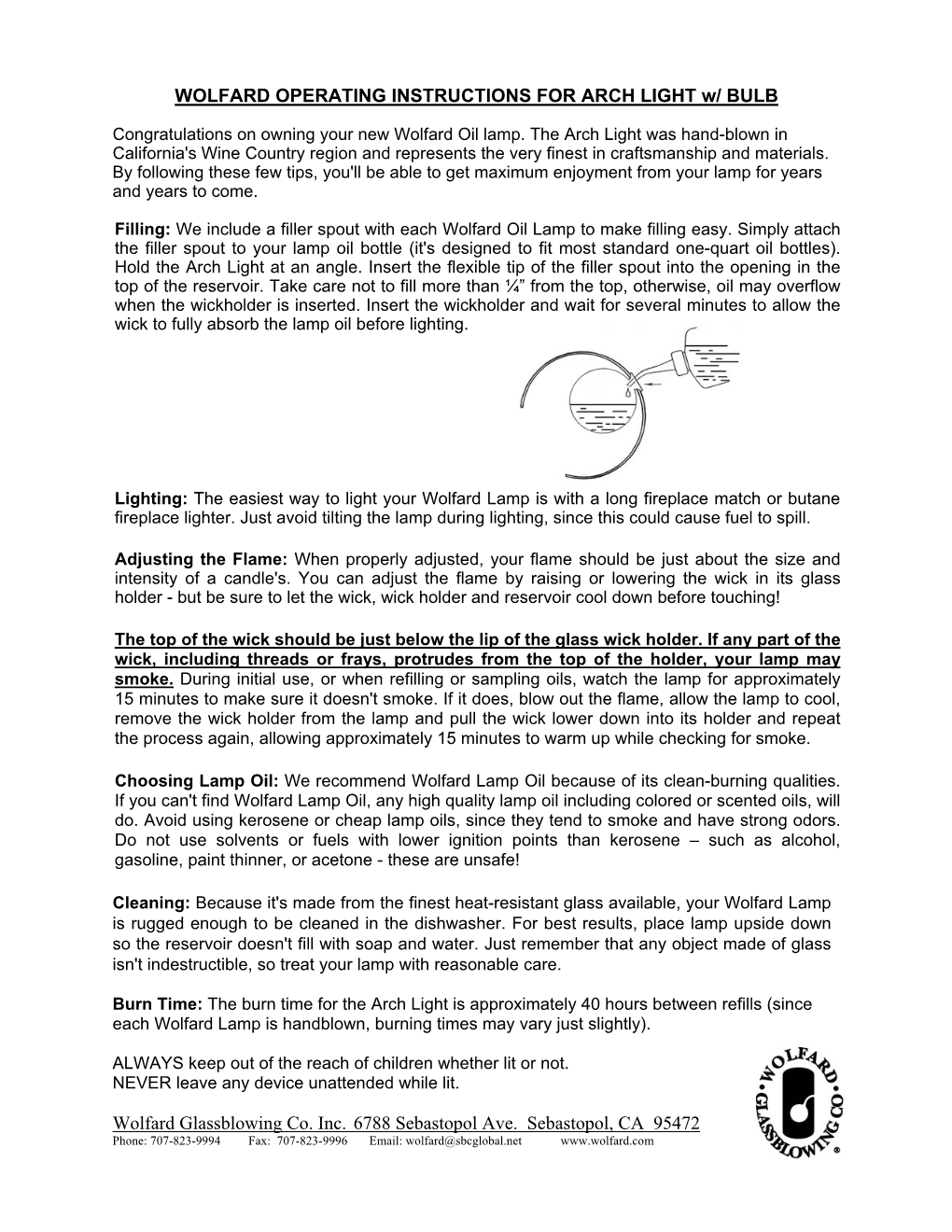 Wolfard Oil Lamp Operating Instructions